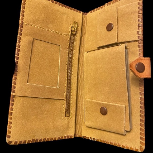 Vintage 70s tooled leather handpainted wallet - Picture 4 of 7